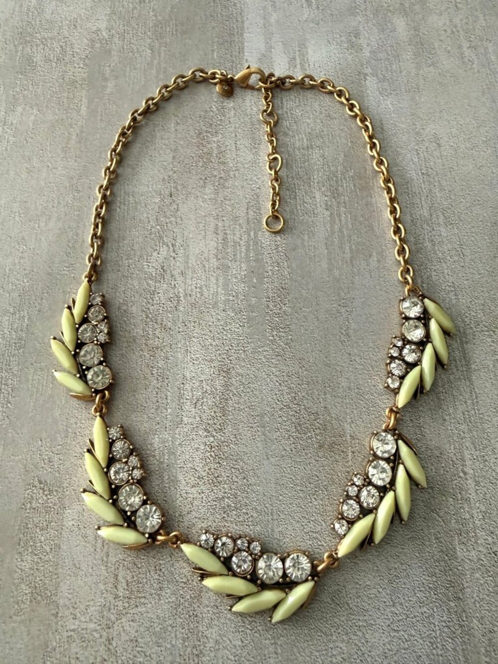 J.Crew Crystal Leaf Statement Necklace With Gold-Tone Chain Adjustable Length